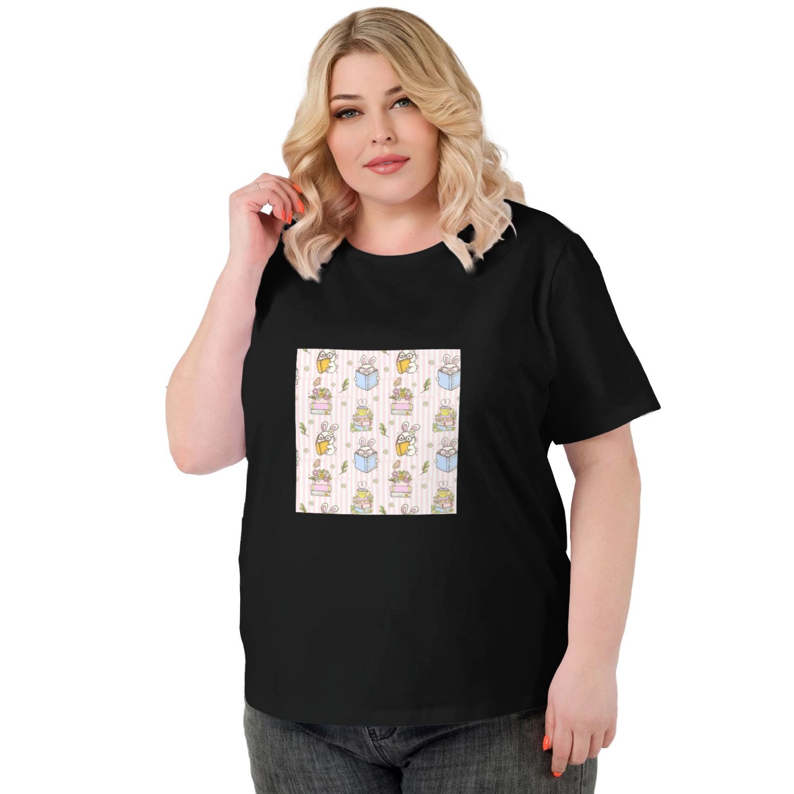 Women's Large Size Imitation Cotton Round Neck Short Sleeve T-Shirt