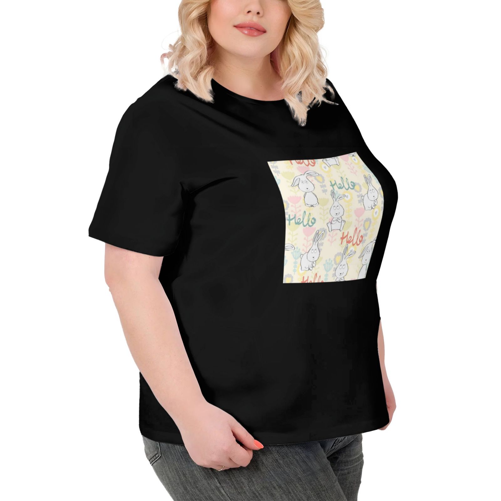 Women's Large Size Imitation Cotton Round Neck Short Sleeve T-Shirt